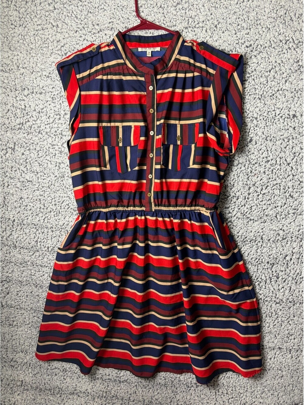 Speed Control New York Womens 2X Striped Shirt Dress Red Navy Button Front